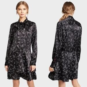 Equipment Women Silk Dress Classic Natalie Tie Neck Printed Business Black Small